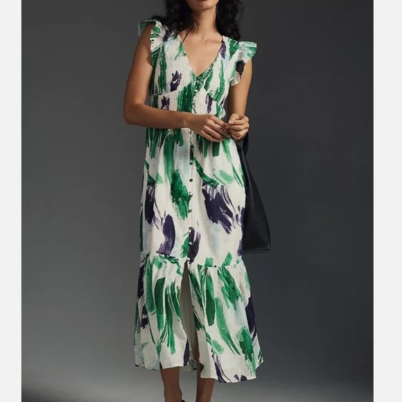 Anthropologie The Peregrine Midi Dress Assorted Color Elegant Green and Purple m - Picture 3 of 8